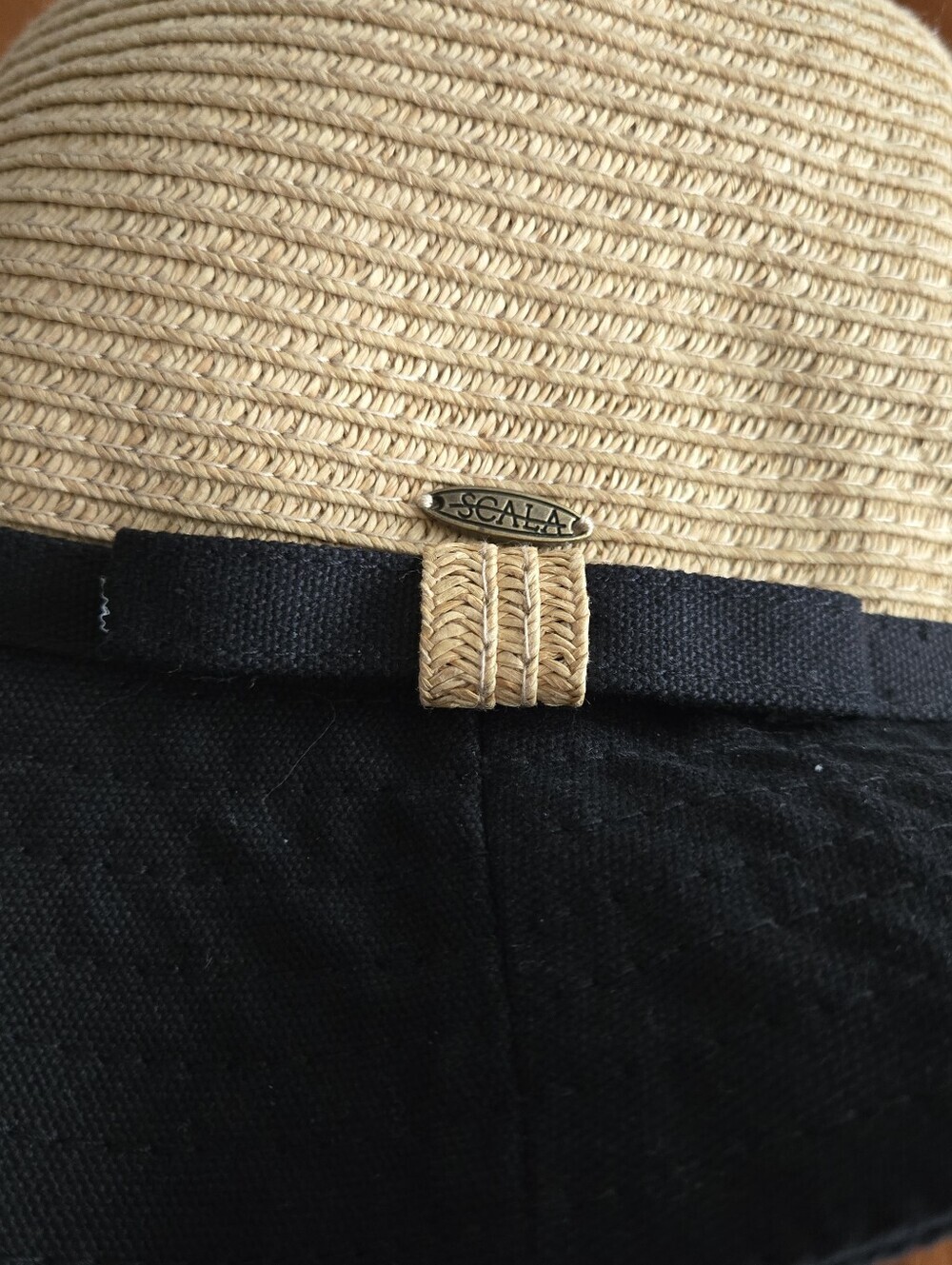 Scala Paper Straw Bucket Hat with Black Brim Beach Travel Pool Lake Market Boat - Picture 3 of 13